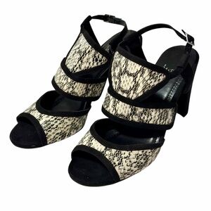 IMPO Tristan Black White Snake Print Sandals Size 8.5 Open Toe High Heels Shoes